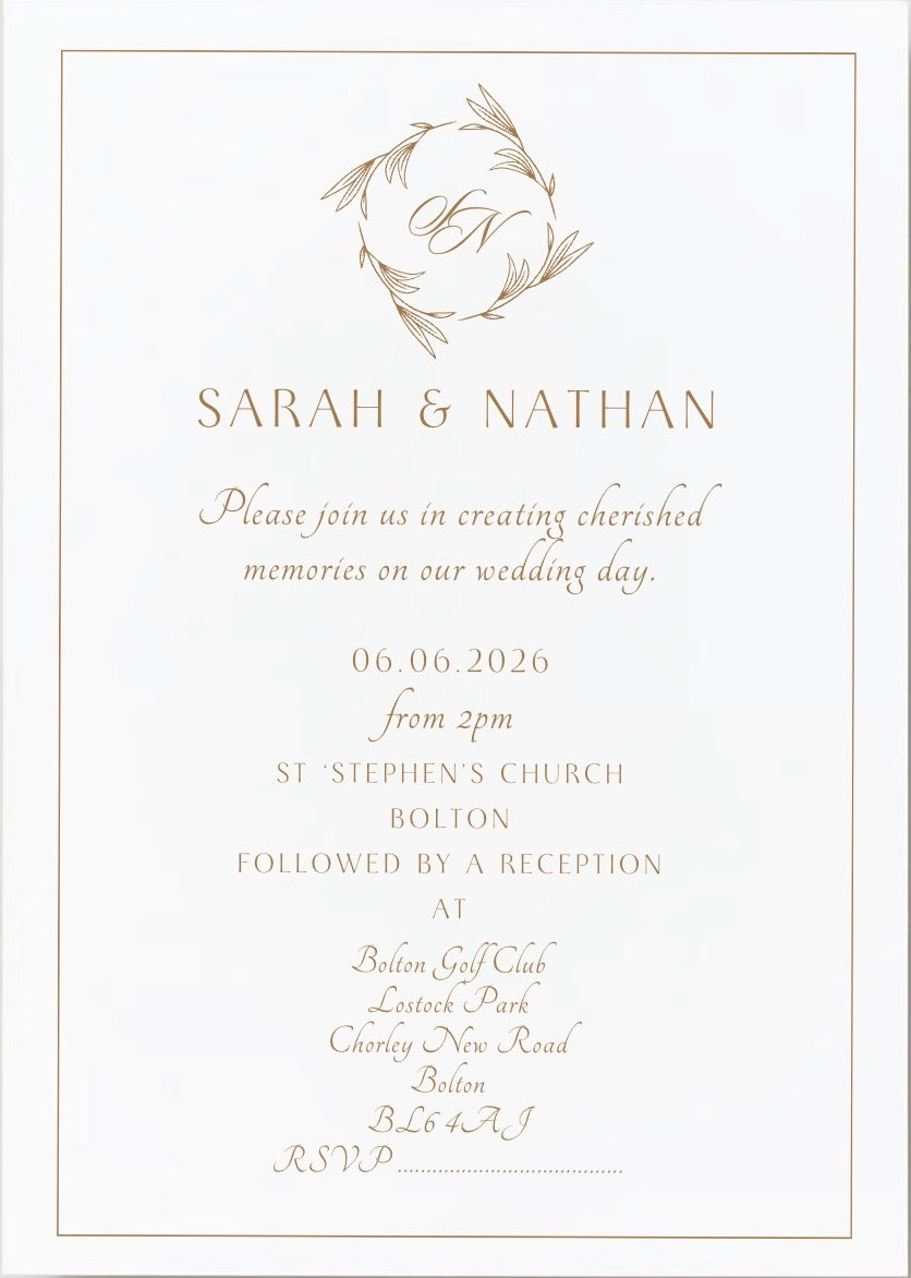 Personalised Elegant Gold Classic Wedding Invitations