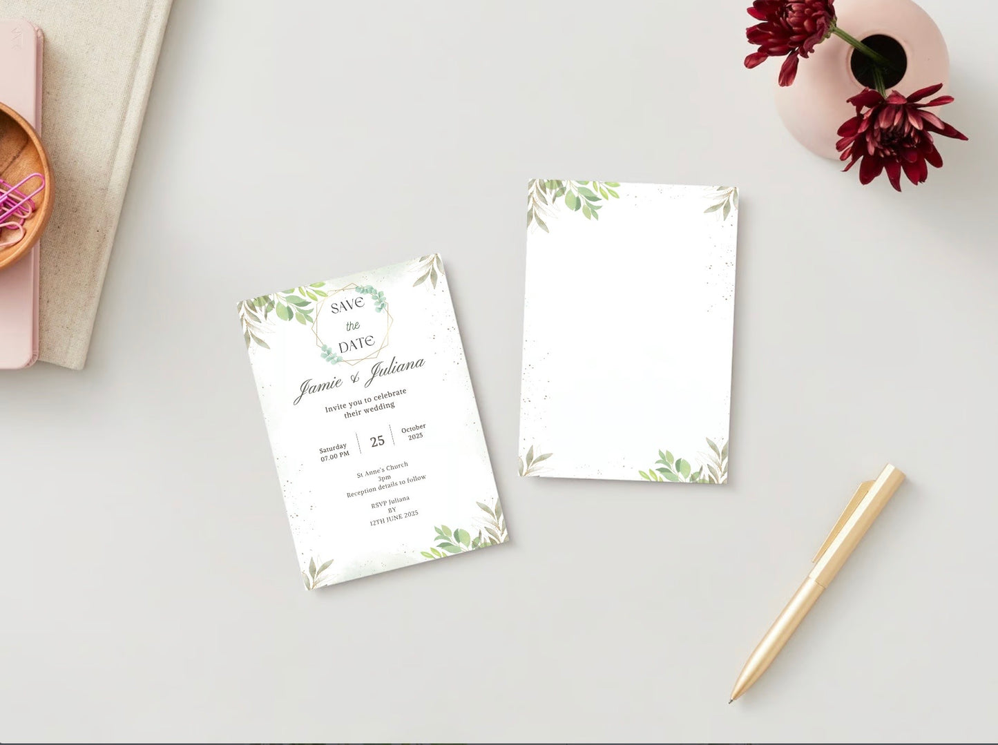 Personalised Floral Green Wedding Invitation