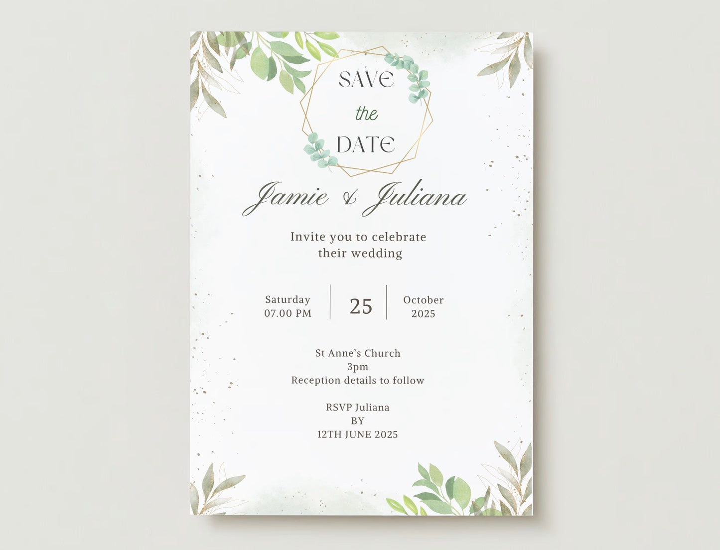 Personalised Floral Green Wedding Invitation