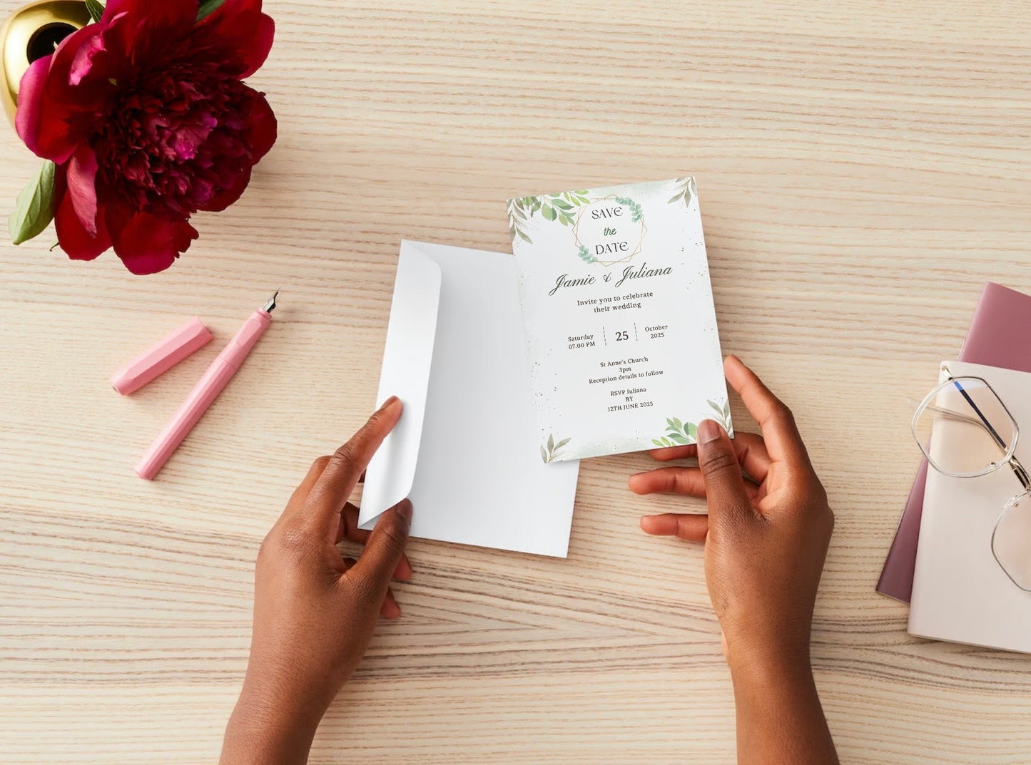 Personalised Floral Green Wedding Invitation