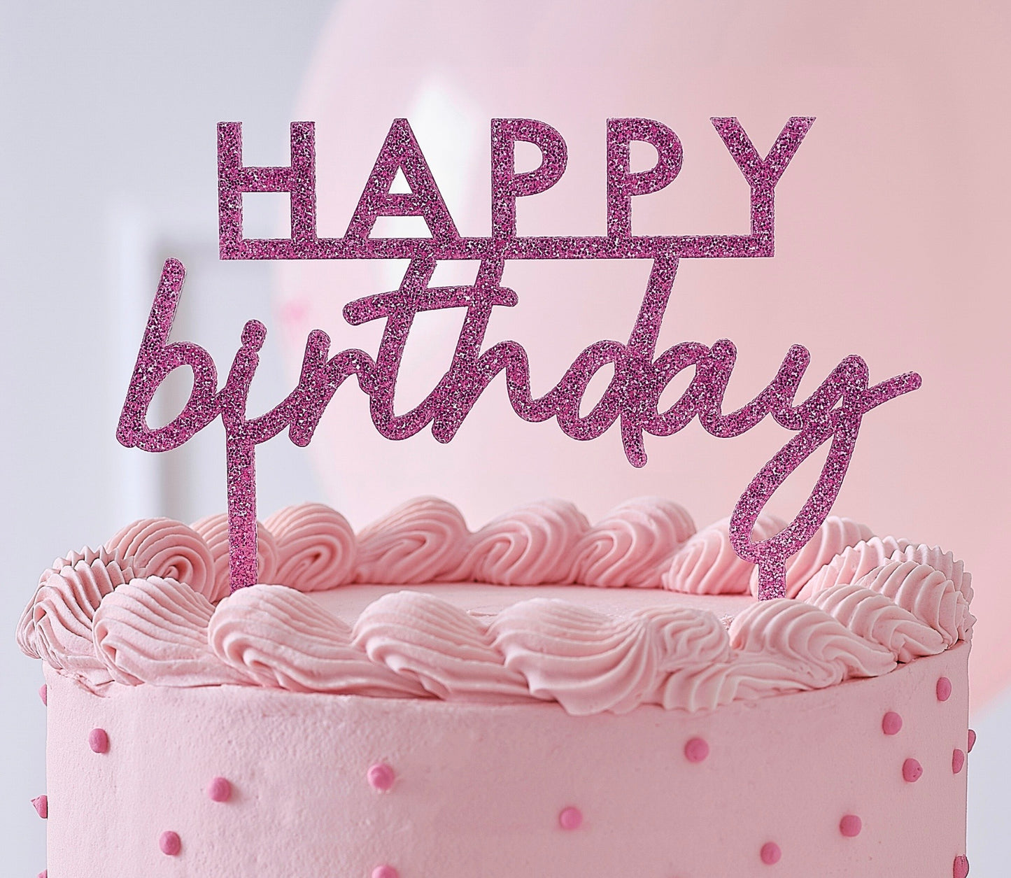 Pink Glitter Acrylic Happy Birthday Cake Topper