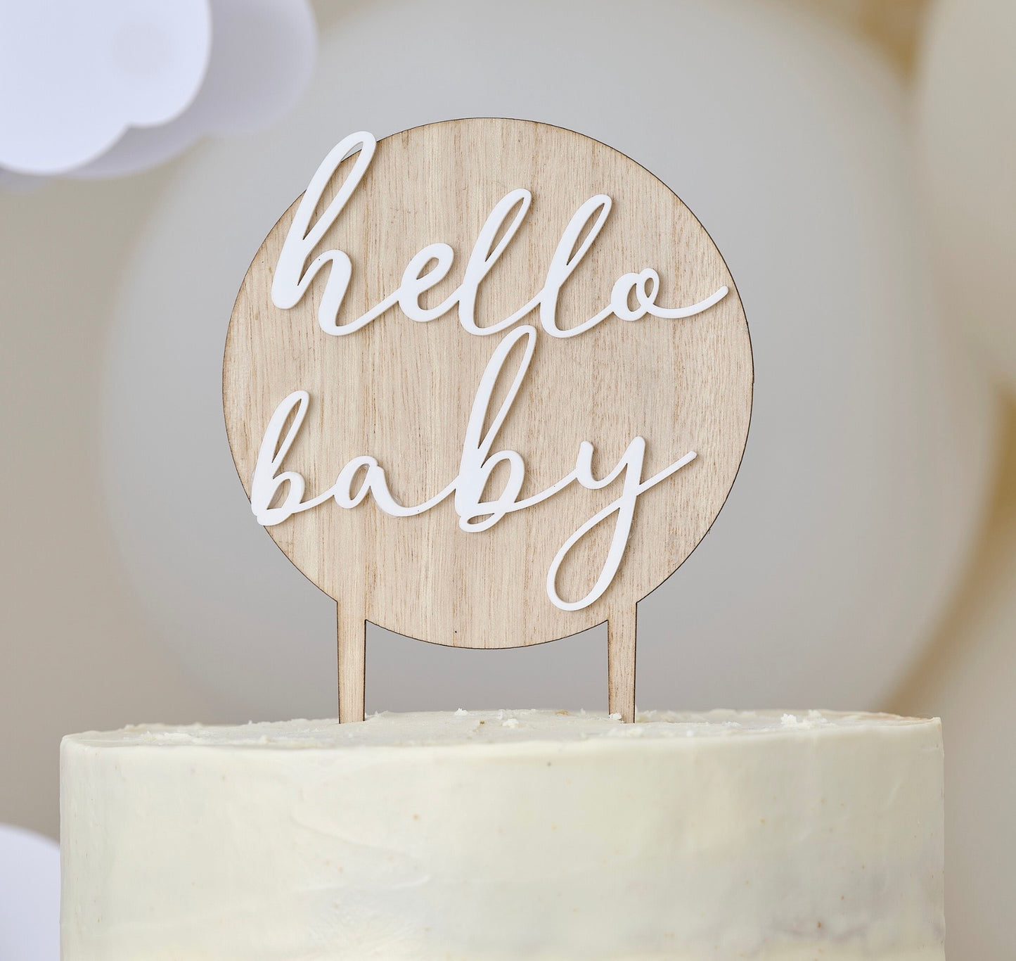 Hello Baby Wood and Acrylic Baby Shower Cake Topper