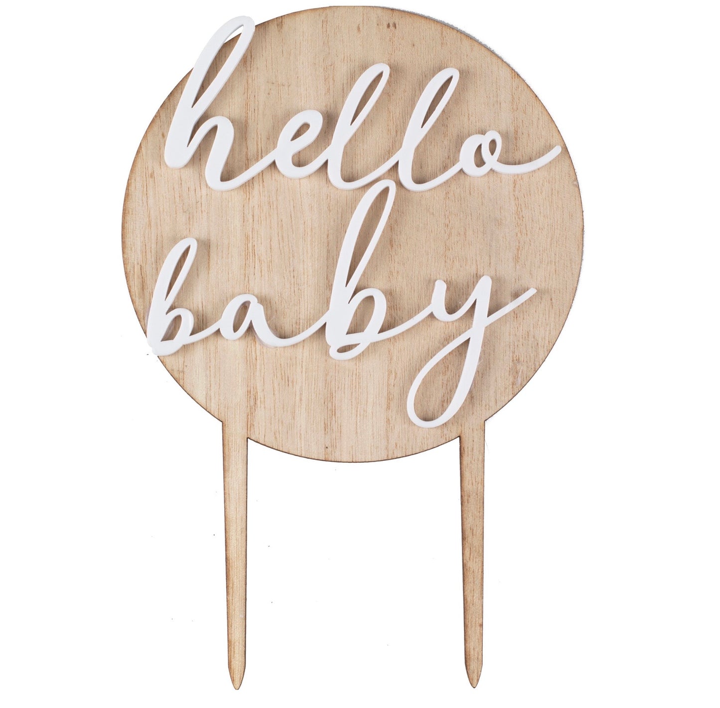 Hello Baby Wood and Acrylic Baby Shower Cake Topper