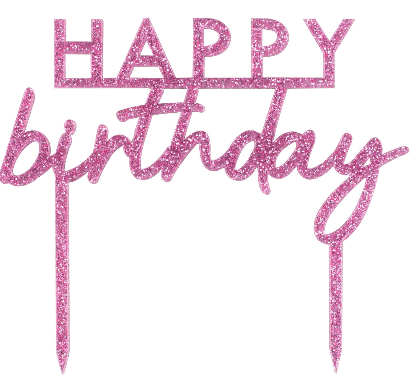 Pink Glitter Acrylic Happy Birthday Cake Topper