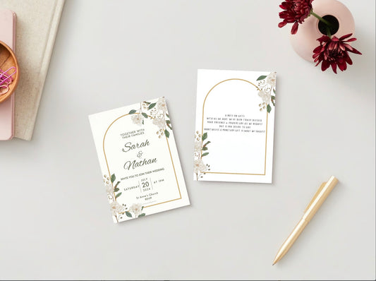 Personalised Floral Black And Gold Wedding Invitation