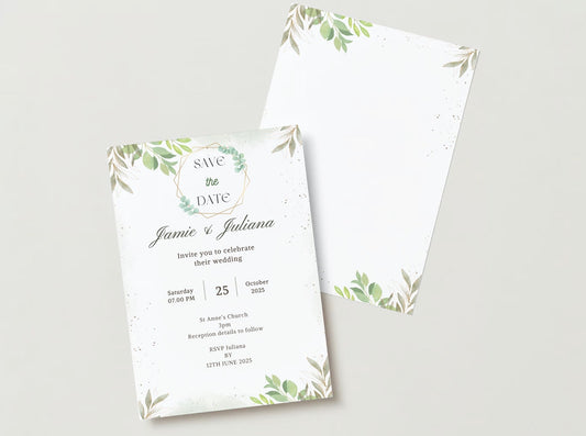 Personalised Floral Green Wedding Invitation