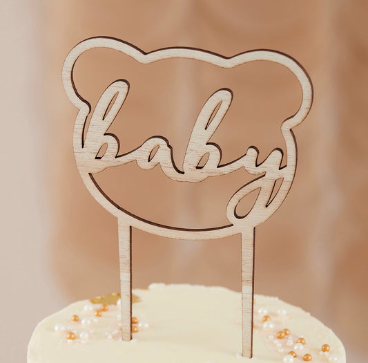 Wooden Teddy Bear Baby Shower Cake Topper