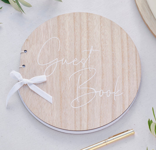 Round Wooden Wedding Guest Book
