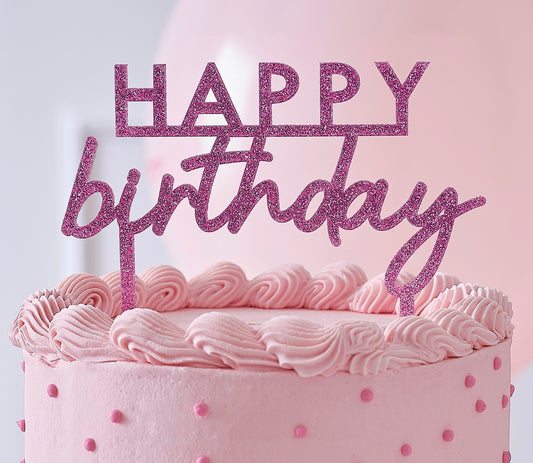 Pink Glitter Acrylic Happy Birthday Cake Topper
