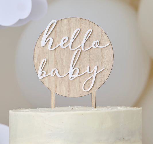 Hello Baby Wood and Acrylic Baby Shower Cake Topper